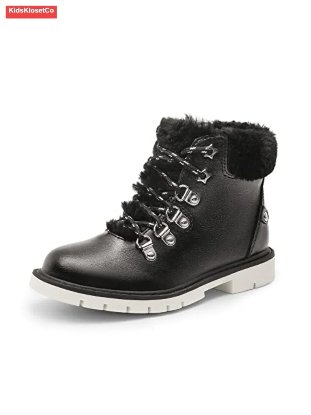 Girls Faux Fur Ankle Boots Lace Up Winter Booties